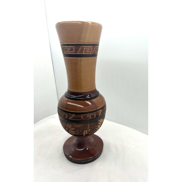 Wooden Etched Vase 10" x 3.5" Diameter LRC3-350 - Picture 2 of 5
